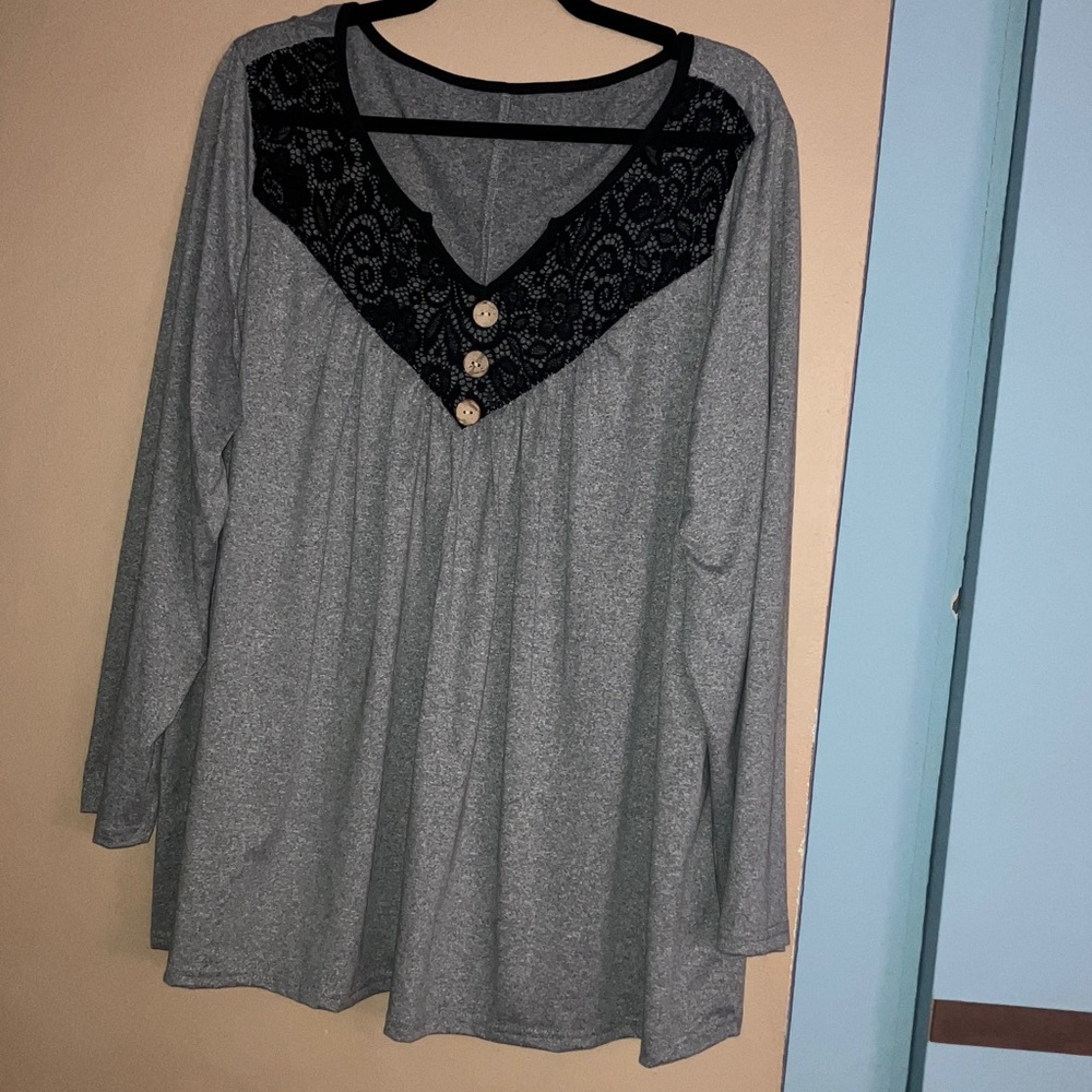 Charcoal Lace Detail Women's Blouse